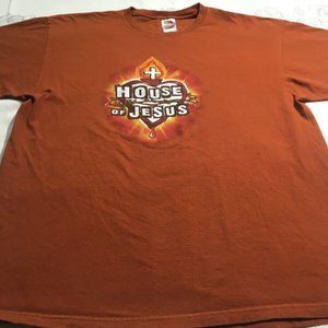 #56 Fruit Of The Loom soul temple House of Jesus T-Shirt Men's XL orange